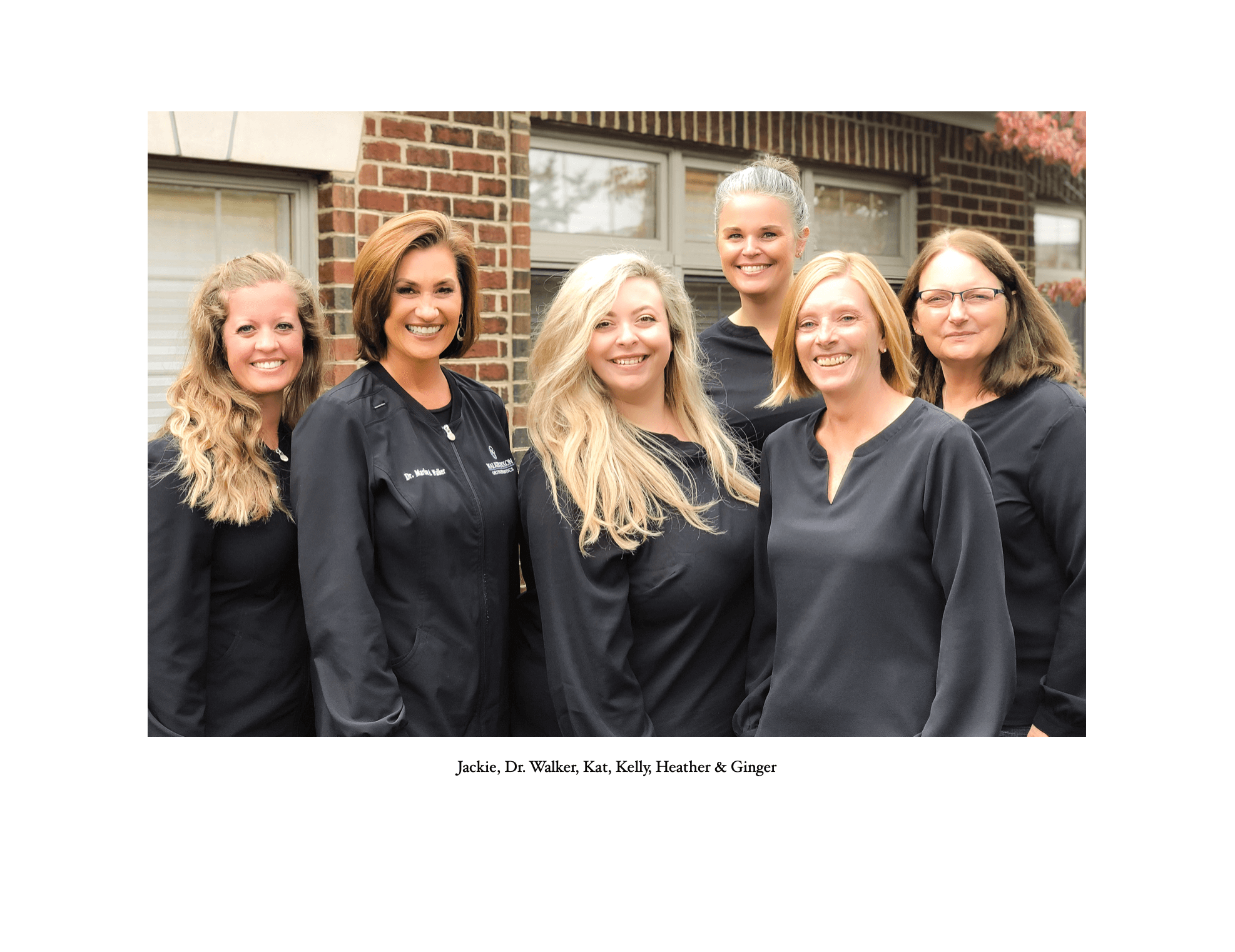 Staff photo with Jackie, Dr. Walker, Kat, Kelly, Heather and Ginger